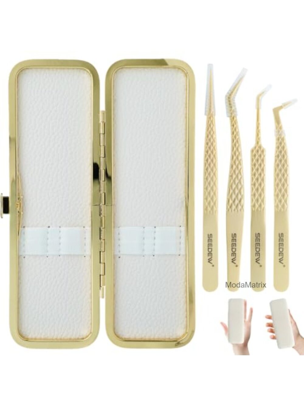 Eyelash Extension Tweezers Set 4 Tweezers PU Leather Case Organizer